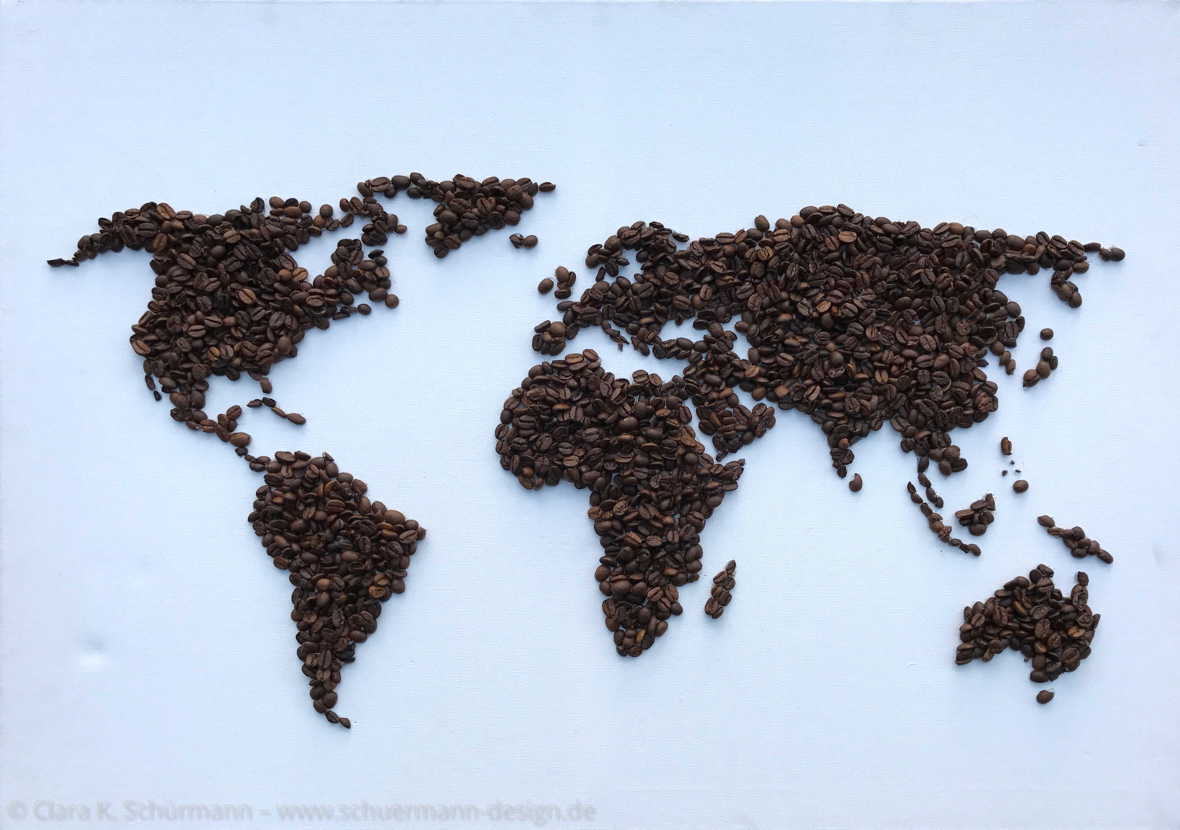 Weltkarte Kaffee auf Leinwand